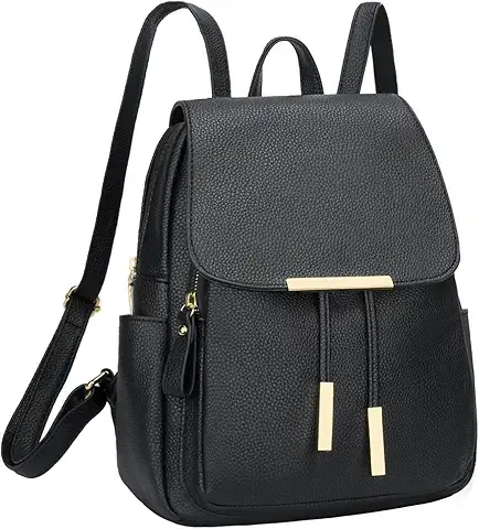 KKXIU mochila de cuero de moda para mujer (negra, mediana)