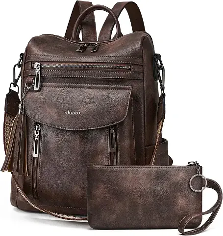 Mochila de cuero a la moda para mujer, convertible con muñequera