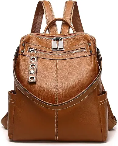 Mochila de cuero genuino para mujer, convertible